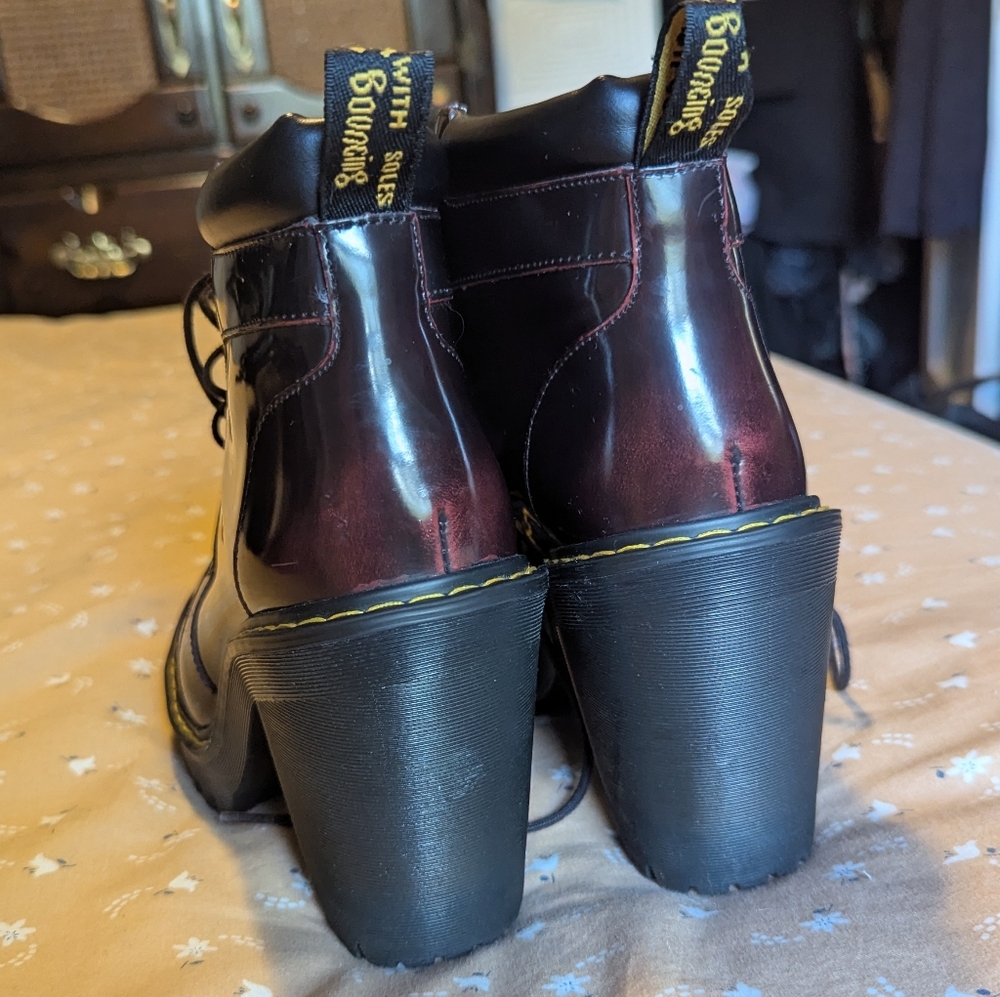 Dr. Martens Women's Burgundy Patent Leather Platform Ankle Boots - Picture 5 of 12